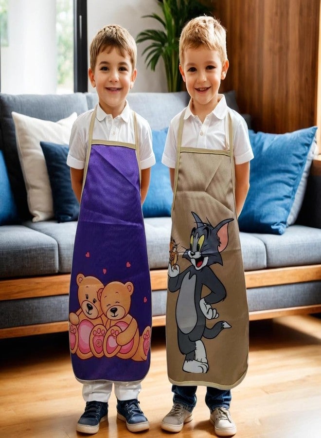 XY DECOR Kids' Cartoon Printed Apron - 33x40 cm, Polyester Fabric, Ages 3-6 (Pack of 2) | Fun and Durable Cooking Apron - r-14 - Image 1